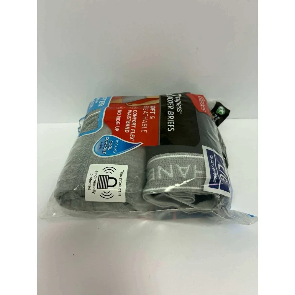 Hanes Mens 2 Pack Tagless Boxer Briefs Black Grey Large 36-38 2349VT